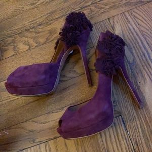 Zara burgundy suede high heel peep toe flower shoes